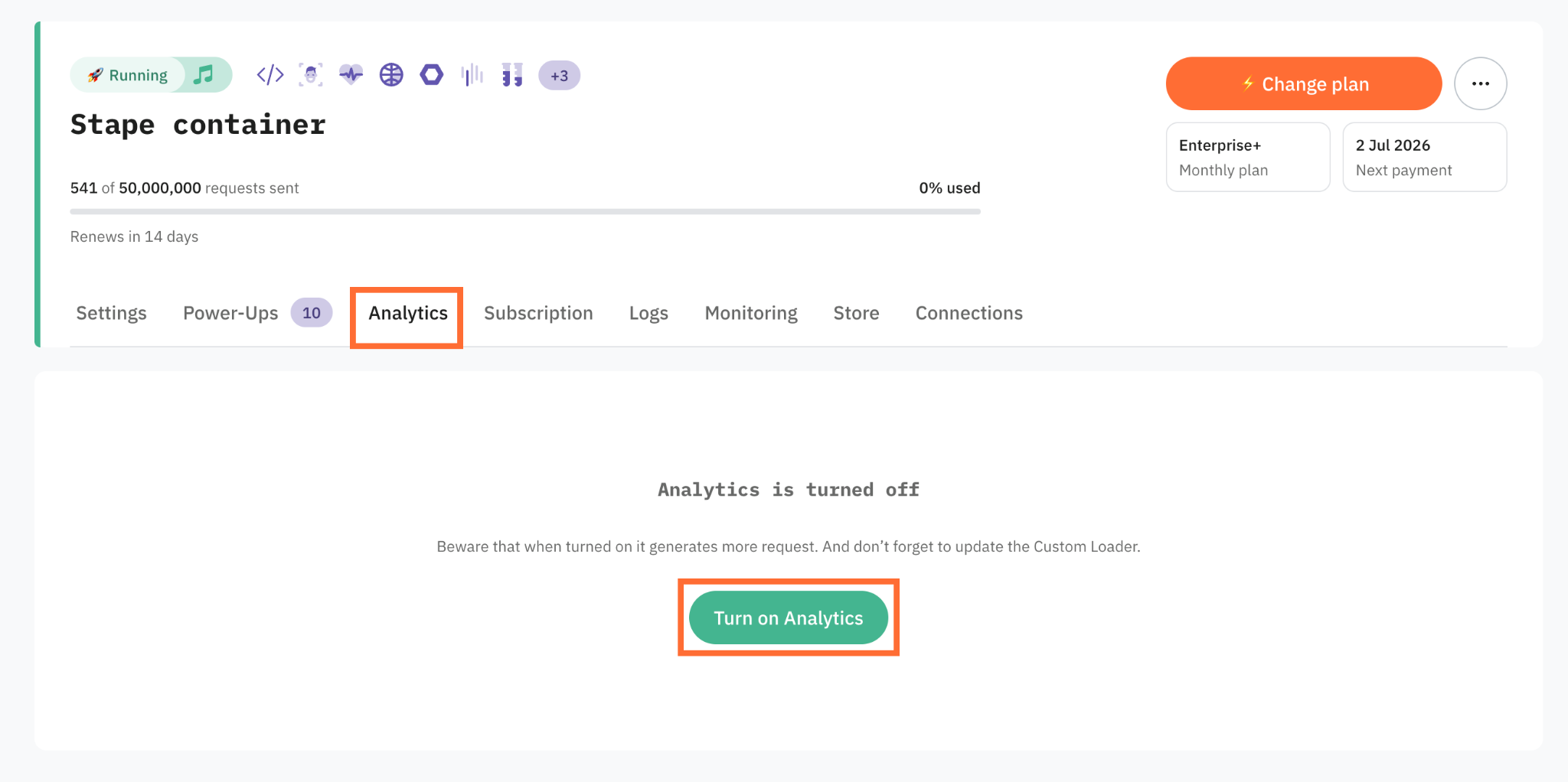 Go to the Analytics tab, and click Turn on Analytics.
