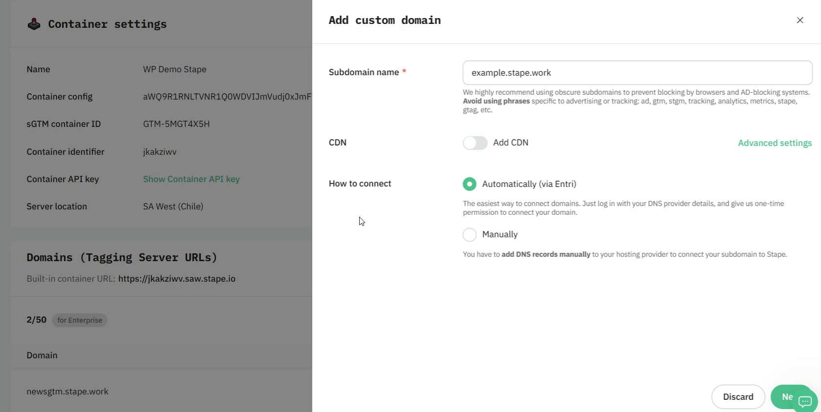 "Use A records instead of CNAME records" checkbox
