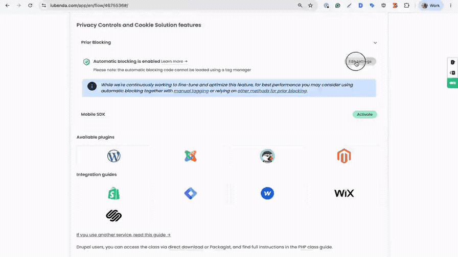 Automatic Blocking feature in iubenda